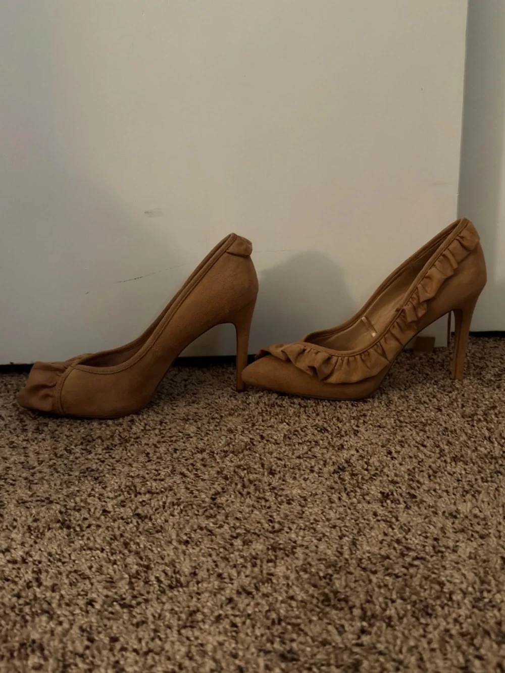 BCBGeneration Tan Ruffle Pointed-Toe Heels - Picture 2 of 3